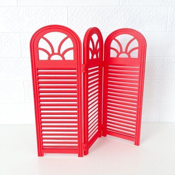 3-Panel Red Privacy Screen Dollhouse 1:6 Scale Furniture 12” Barbie Integrity - Picture 2 of 4